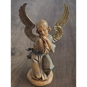 Fontanini Kneeling Angel Figurine Gold Wings Depose Italy 1983 Vintage 4.5 inch